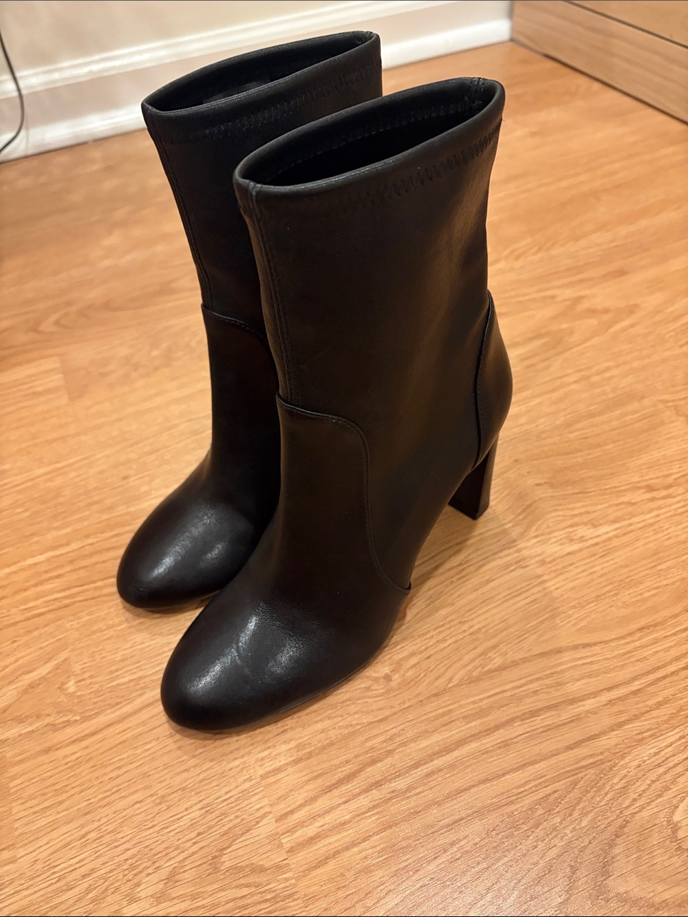Stuart Weitzman Black Mid-Calf Block Heel Boots